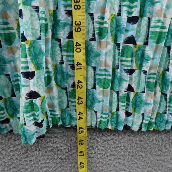 Kindred Pleated Midi Dress XL Green Blue Abstract Print Short Sleeve Womens - Picture 10 of 12